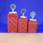 CERAMIC CANISTER SET ROPE RED W/ STAR SILVER LIDS